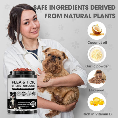 Dog Flea and Tick Chewable Supplement + Tether Tug Outdoor Dog Toy with Upgraded Steel Stake