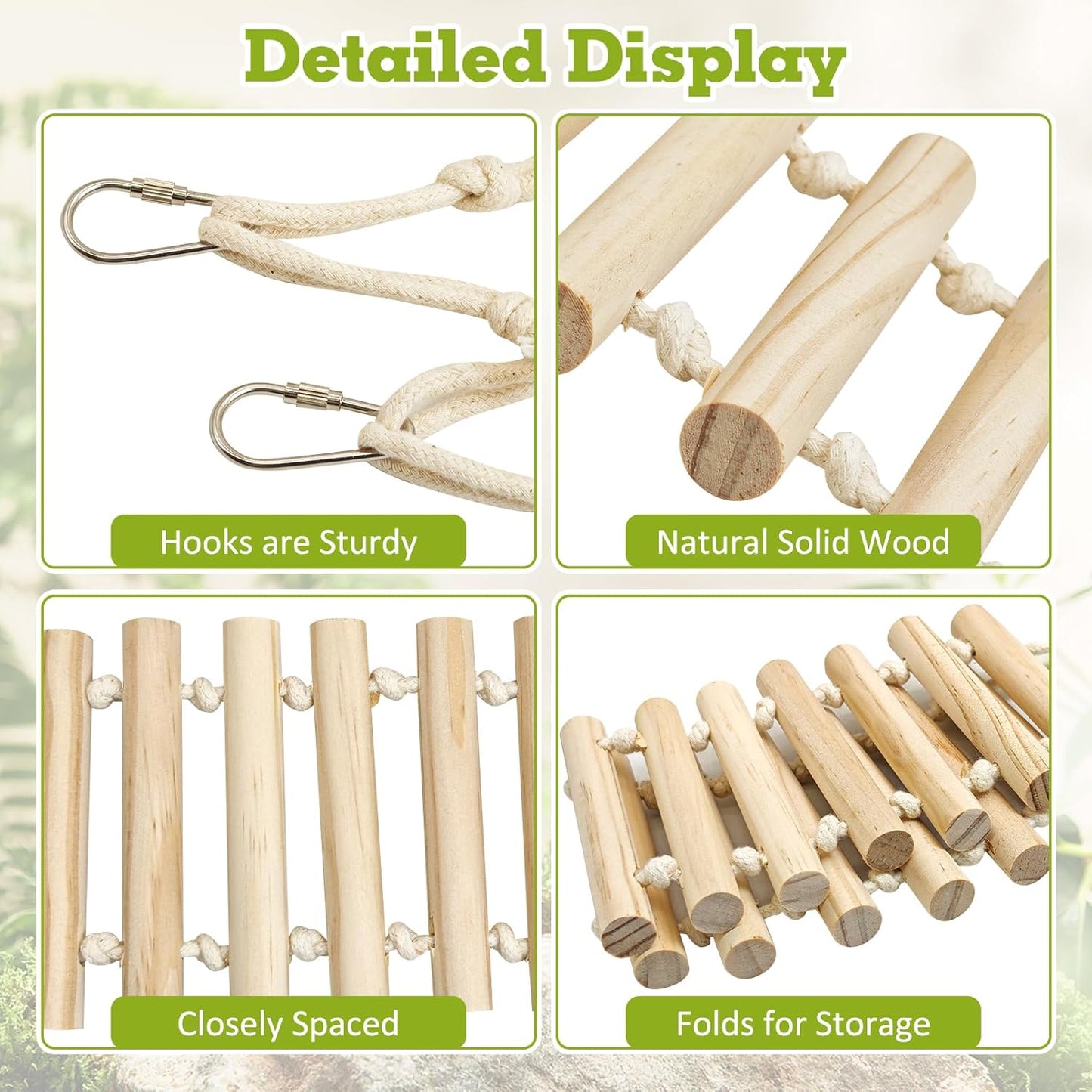 VCEPJH Reptile Bark Bedding,1 LB Natural Cork Bark for Geckos and 2 Pcs Reptile Bridge Leopard Gecko Climbing Ladder Wooden Basking Lounger for Crested Gecko Bearded Dragon Hermit Crab Turtle Chameleo