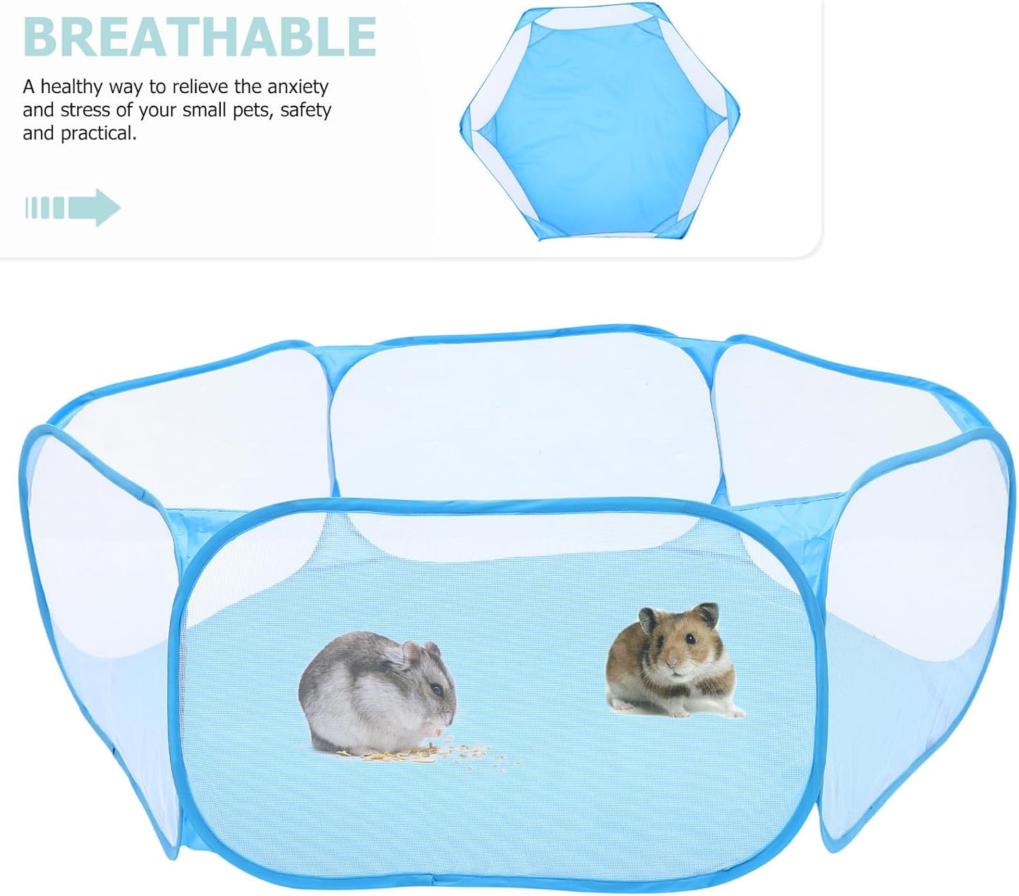 Foldable Hexagonal Pet Playpen Safety Fence with Polyester Mesh, Small Pets Exercise Pen for Indoor Outdoor Use, Portable Puppy and Kitten Pen in Blue