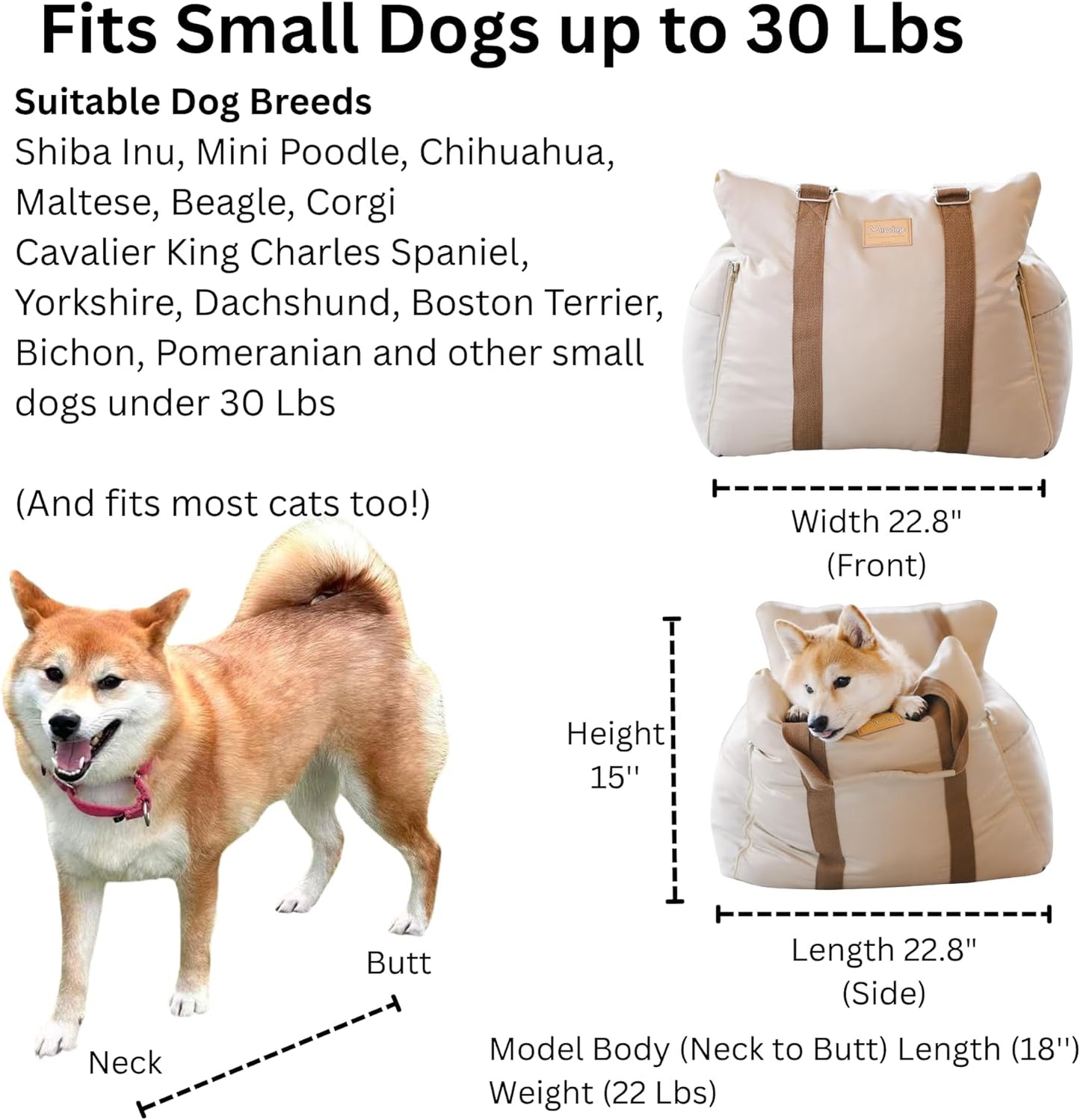 Posh Dog Car Booster Seat for Small Little Dogs, Stylish and Comfortable Design, Small Dog Owner Gift, Travel Bed with Safety Belt, Secure Straps, Perfect for Dogs Under 25 Lbs