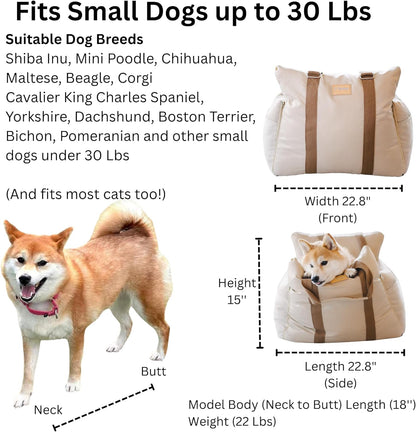 Posh Dog Car Booster Seat for Small Little Dogs, Stylish and Comfortable Design, Small Dog Owner Gift, Travel Bed with Safety Belt, Secure Straps, Perfect for Dogs Under 25 Lbs