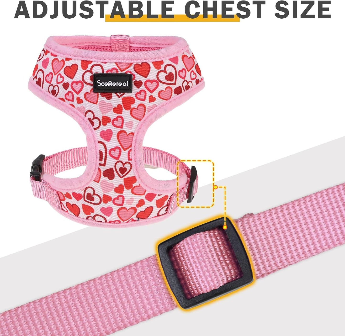 SCENEREAL Valentine's Day No Pull Dog Harness Collar Leash Set for Small Sized Dogs, Soft Mesh Step in Plaid Harnesses for Fall Winter, Adjustable Pet Vest for Outdoor Walking Training and Running, XS