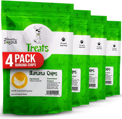 Healthy Dogma Banana Chips Treat for Dogs - All-Natural, & Clean Ingredient Snacks - Supports Digestion, Energy & Immune Health - Perfect for Training & Sensitive Stomachs, (6oz-Pack of 4)
