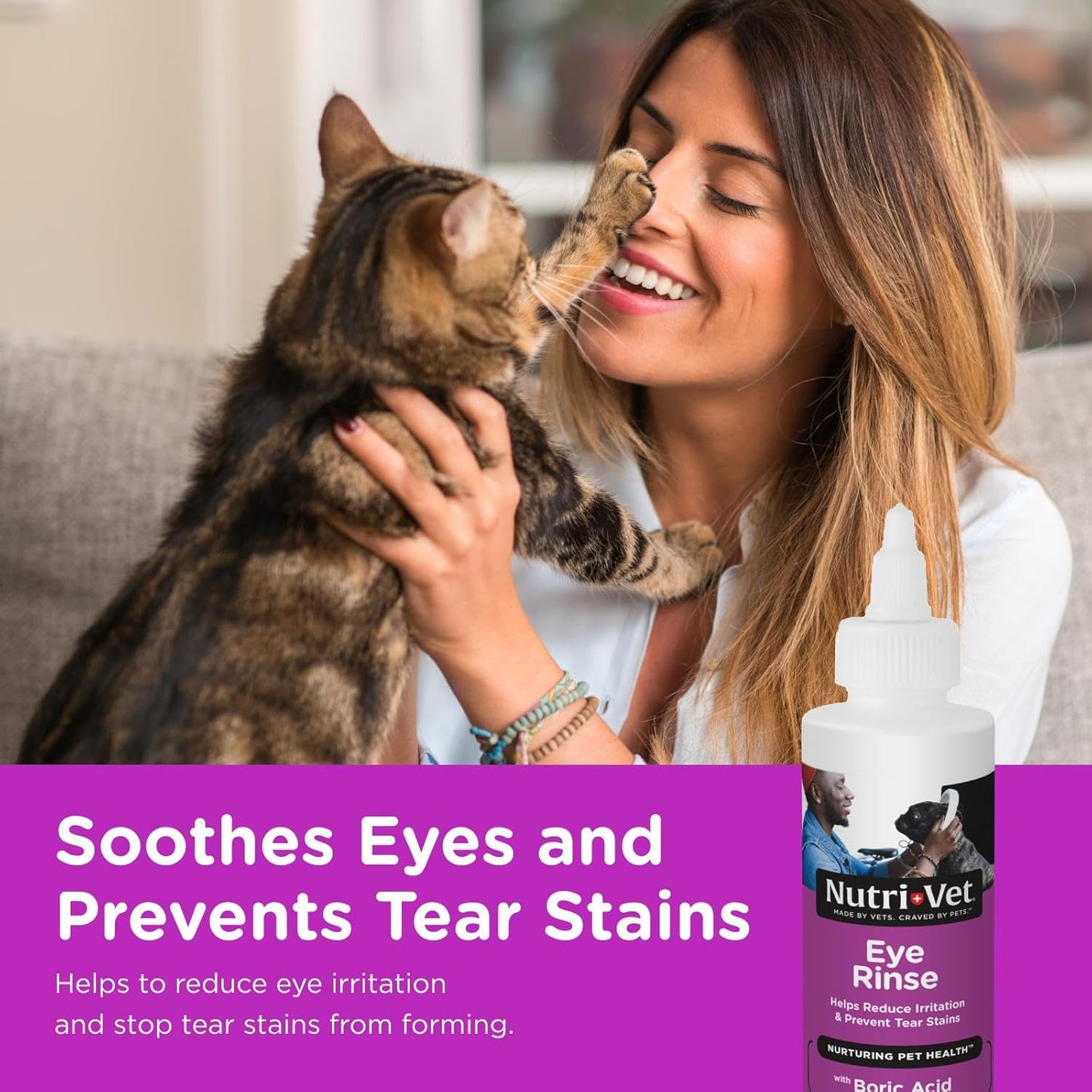 Nutri-Vet Cat Eye Rinse, Sterile Solution Gently Cleanses Eyes and Surrounding Tissue, Removes Debris Pollen and Mucus, Relieves Irritation, Helps Reduce Tear Stains, Sensitive Ophthalmic Flush, 4oz