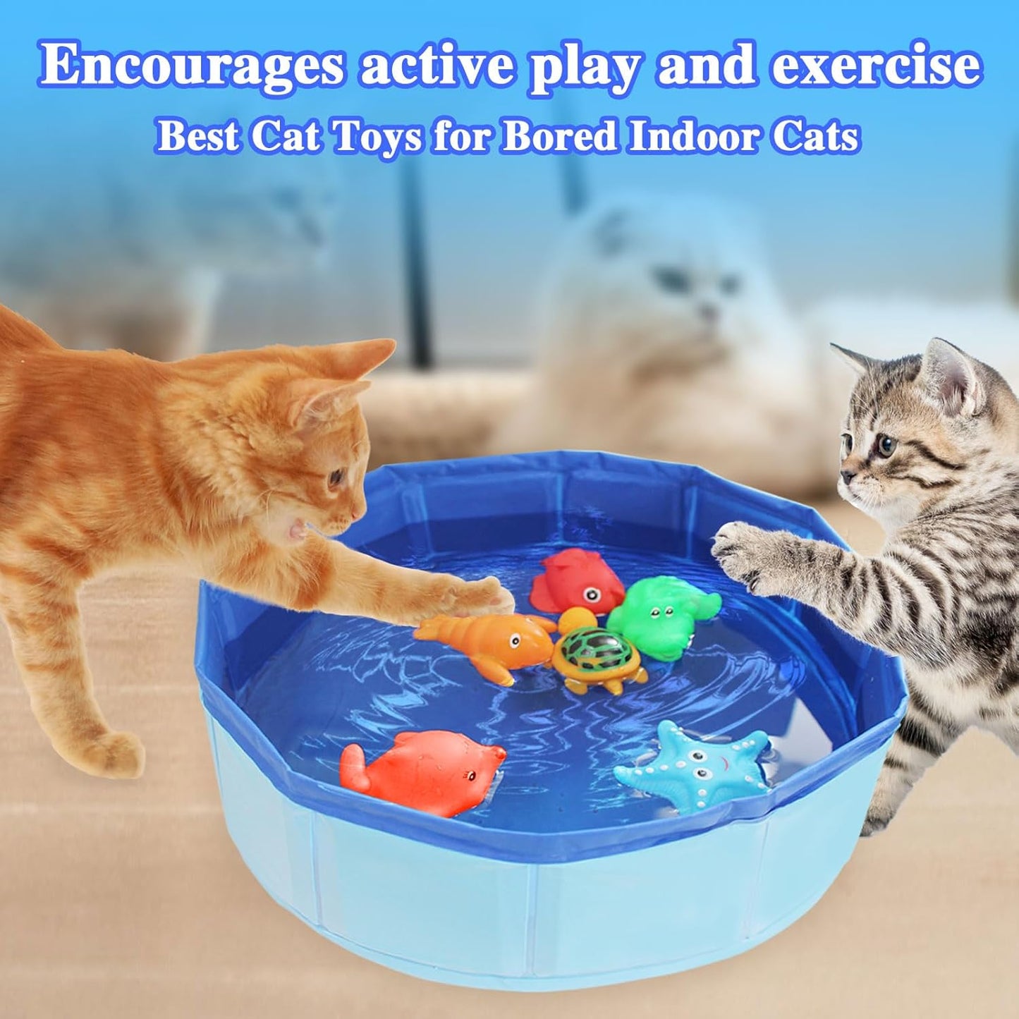 Obfuscate Cat Pool Toy,Portable Cat Water Toy with Interactive Fish Toys,Engaging Interactive Cat Toys for Indoor Cats,6 PCS Blue Set for Bored Cats