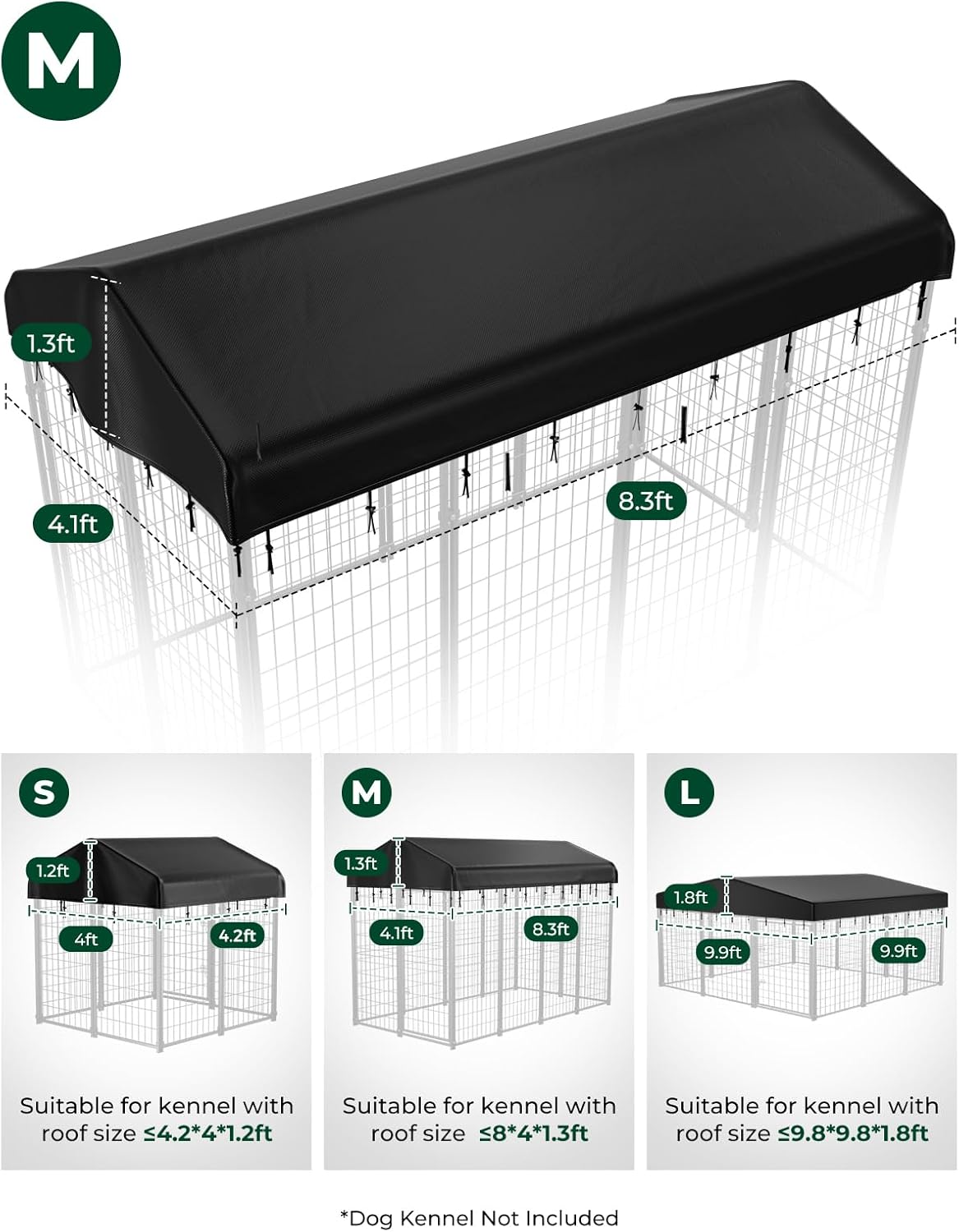 PawGiant Outdoor Dog Kennel Cover Replacement, 420D Waterproof UV-Resistant Cover for 8x4 ft Large Dog Enclosure