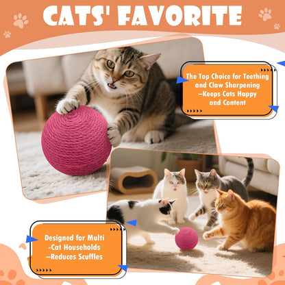 3.94 inch Rose Red Sisal Cat Ball Toy, Interactive Natural Cat Scratching Ball, Perfect Scratcher for Cats' Exercise and Fun