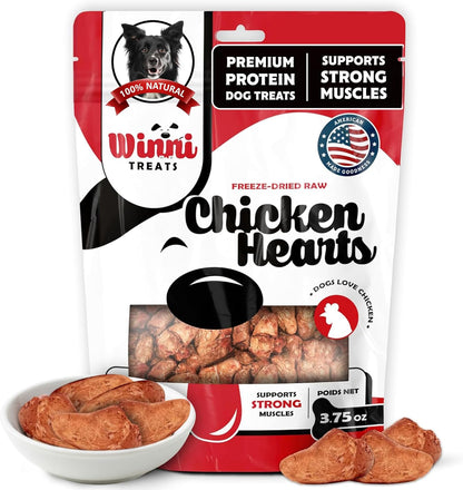 Freeze Dried Chicken Hearts for Dogs – Single Ingredient, High Protein, No Additives, Natural & Grain-Free Raw Dog Treats Natural – Ideal for Treats, Training & Rewarding – 3.75oz Bag