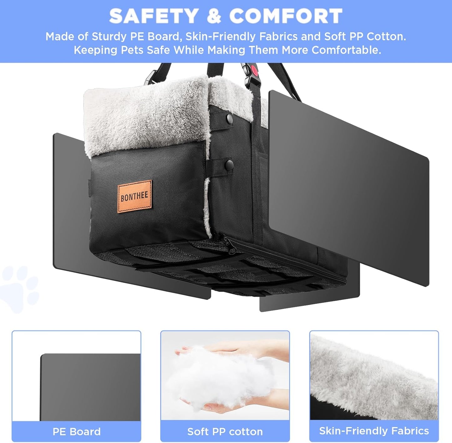 Center Console Dog Car Seat for Small Dogs,Washable Foldable Console Booster Seat for Puppy Car Seat with Safe Protection Hooks Adjustable Straps and Storage Pocket Pet Up to15lbs