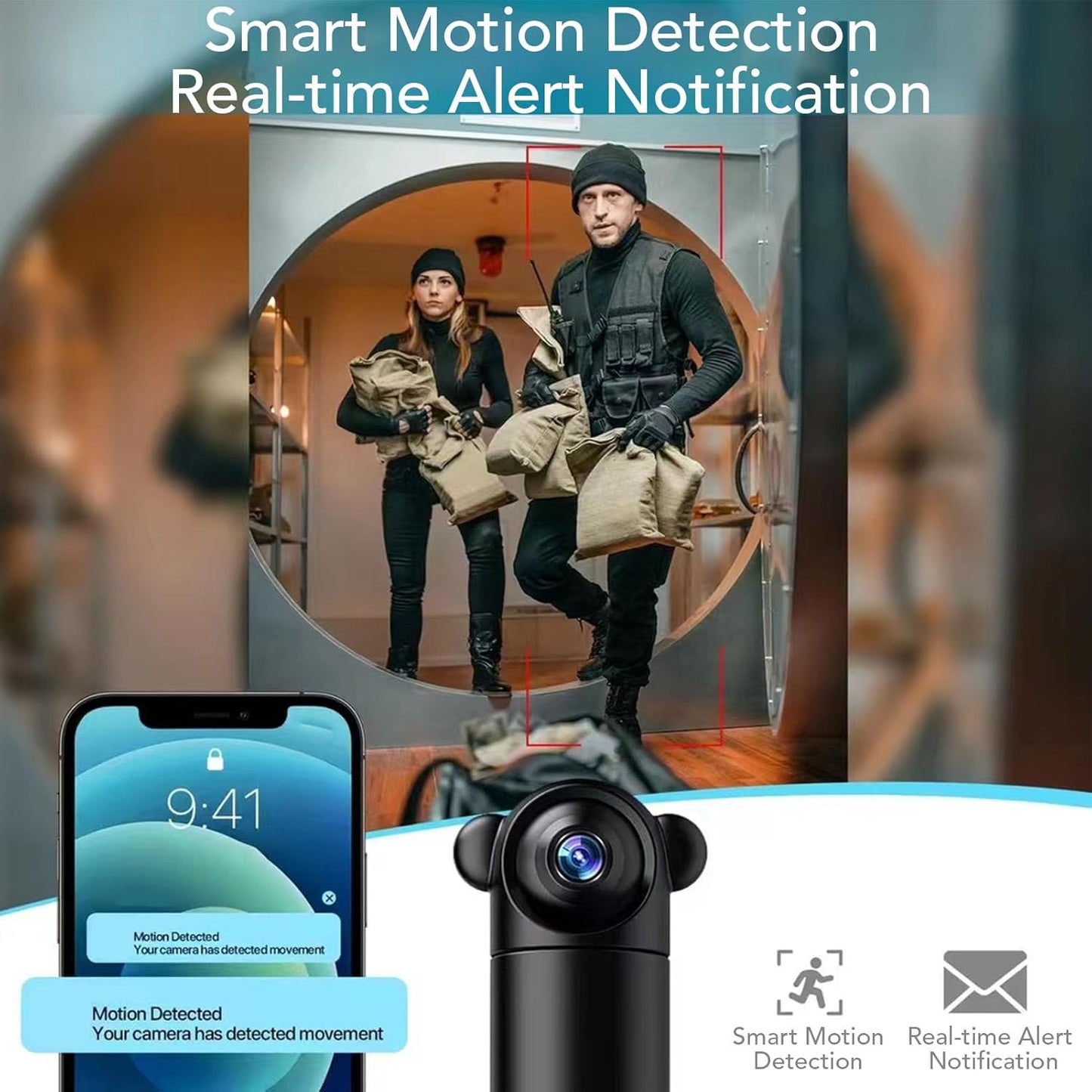 1080P Camera, Indoor Security Night Vision WiFi Camera with Motion Detection and 2 Way Talk Alarm System for Home and Pet Monitoring