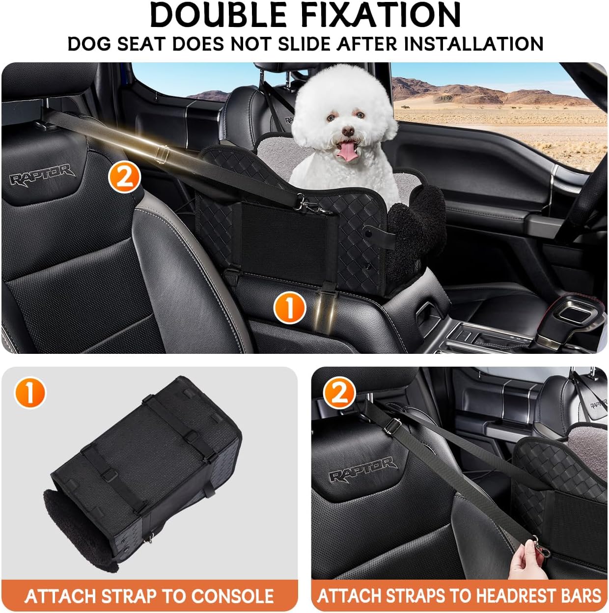 Center Console Dog Car Seat,Pet Puppy Car Seat,Middle Console Dog Armrest Booster Seat for Small Dogs(Leather Black)