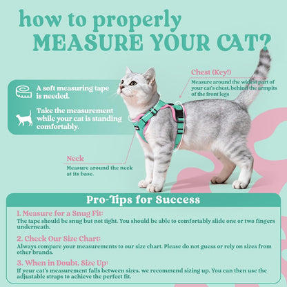 rabbitgoo Cat Harness and Leash for Walking, Escape Proof Soft Adjustable Vest Harnesses for Cats, Easy Control Breathable Reflective Strips Jacket, Green&Pink, XXS