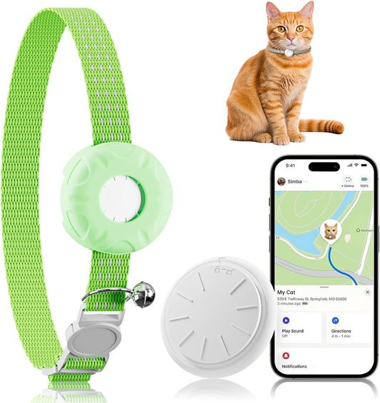 GPS Tracker for Cats, Cat Tracker Compatible with Apple Find My App (Only iOS), No Monthly Fee, Waterproof, Safety Collar and Tracker Holder Included
