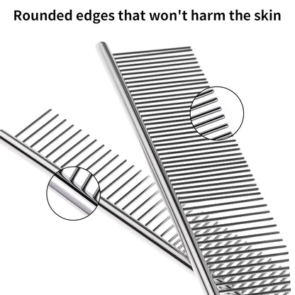 2PCS Dog and Cat Brush, Stainless Steel Pets Grooming Comb Kit, Detangler Deshedding Brush, Metal Knots Hair Remover 6.4" 7.5"