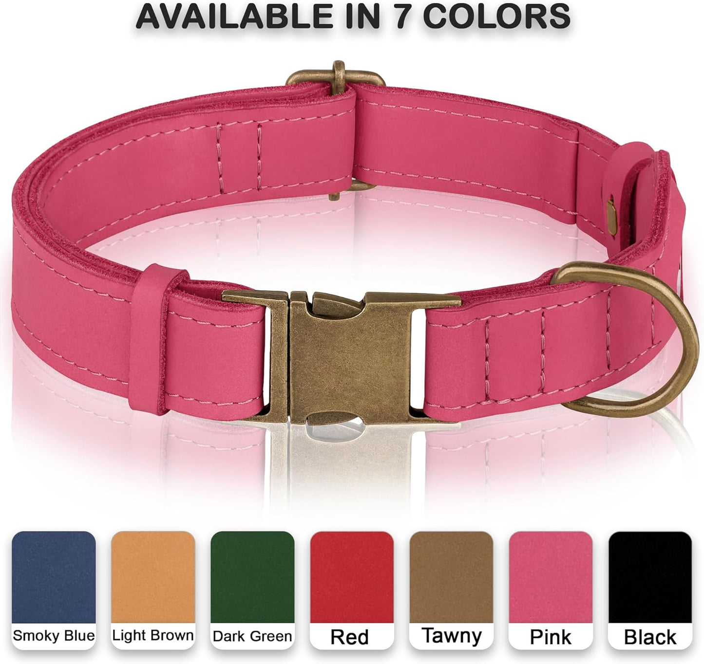 AirTag Dog Collar - Genuine Leather Dog Collar with Apple AirTag Holder and Metal Buckle - Smart GPS Tracking Pet Collars (Pink, L, 17"-21" Neck Fit)