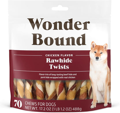 Amazon Brand - Wonder Bound Chicken Flavor Dog Rawhide Twist Sticks, 70 Count, 1.08 pound (Pack of 1)