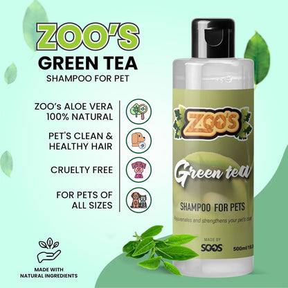 Zoo’s Pet Dog Shampoo Green Tea for Cats and Pets Vitamins E and C Nourish Skin, Promote Growth of Soft Lustrous Fur - 500ml