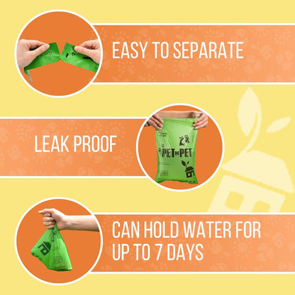 Pet N Pet 1080 Counts Green Poop Bags for Dogs, 38% Plant Based & 62% PE + 100% Plant Based Dog Wipes for Paws and Butt, 8" x 8" Hypoallergenic Wipes