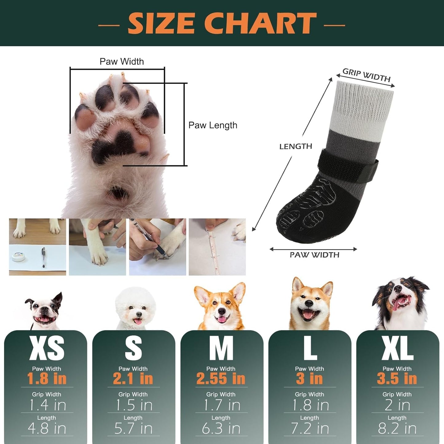 EXPAWLORER Anti Slip Dog Socks to Prevent Licking Paws, Dog Shoes for Cold Winter Snow, Dog Booties for Hardwood Floors, Dog Boots & Paw Protectors with Grippers for Small Medium Large Senior Dogs M