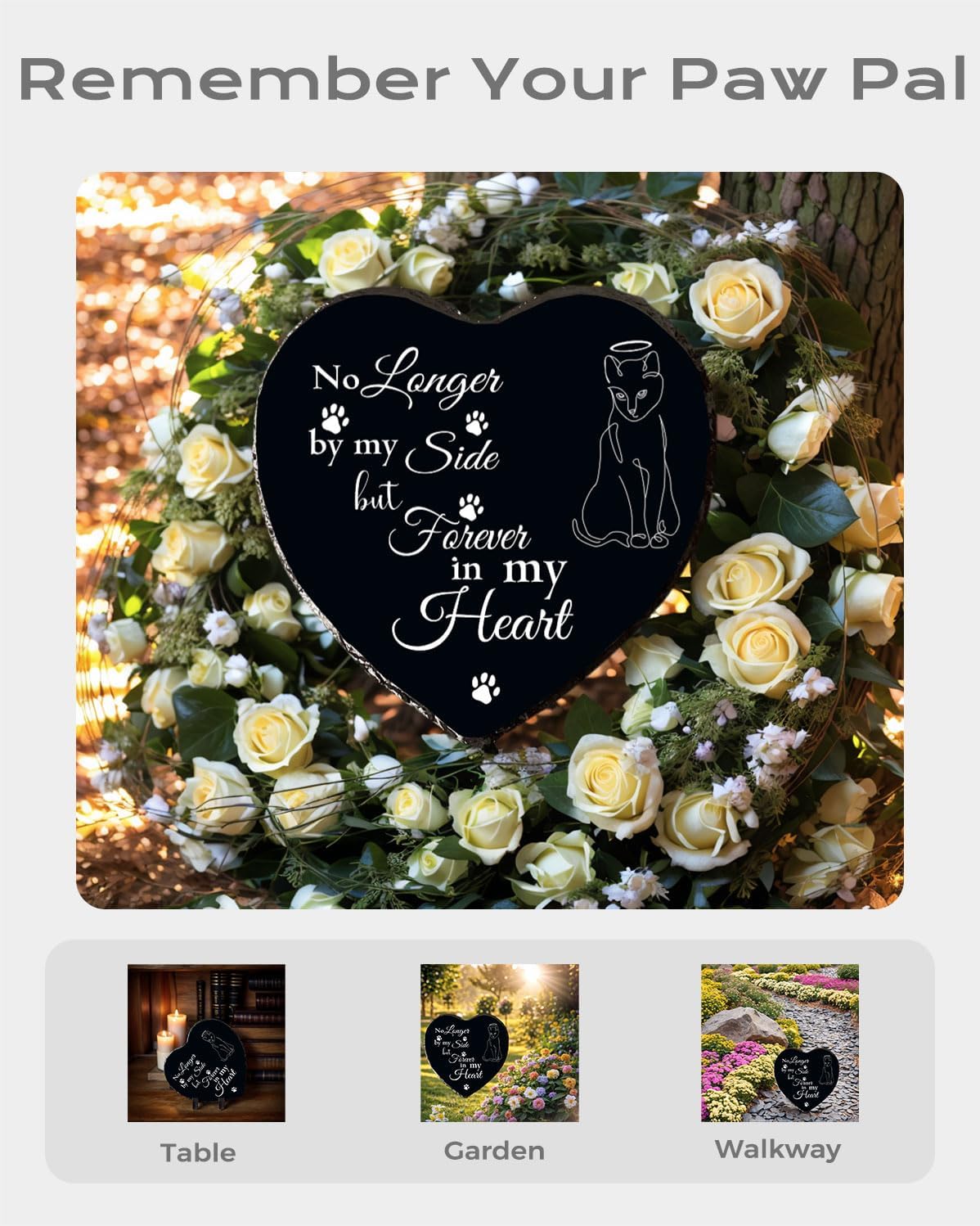 Cat Memorial Garden Stone Pet Loss Sympathy Gift, Bereavement Remembrance Plaque for Passing Away of Cat - in Memory Outdoor Funerary Grave Marker