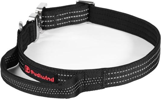 Heavy Duty Dog Adjustable Breathable Nylon Collar for Medium to Large Breeds Dogs with Control Handle Quick Release Metal Buckle Soft Neoprene Padded & Reflective Stitching