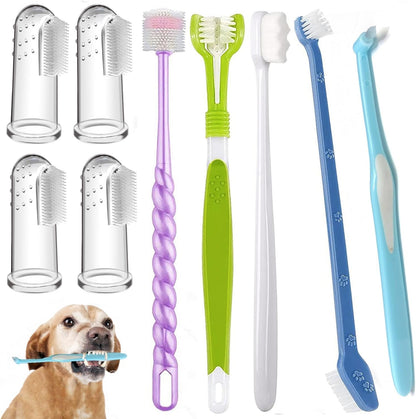 Dog Toothbrush, 360 Degree Finger Toothbrushes, Triple Head Toothbrushes, Double Head Toothbrush,Cleaning Brushes for Dog Cat Oral Dental Health (Blue, L)