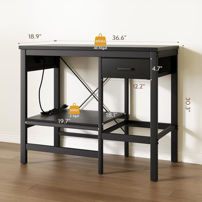 40-50 Gallon Fish Tank Stand with Power Outlet, Aquarium Stand with 3-Tier Adjustable Storage Shelves, Fish Stand with Storage Drawers, 36.6"*18.9" Tabletop (Black)