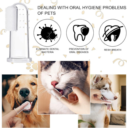 BLMHTWO 5 Pieces Dog Tooth Brushing Kit Finger Toothbrush for Dogs Cat Puppy Toothbrushs with Silicone Bristles and 16 Round Particles Thickened Silicone-Layer Transparent Dog Toothbrushs for All Pets