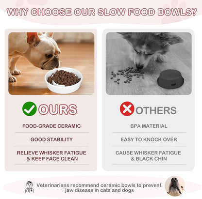 TRUVIC Ceramic Slow Feeder Dog Bowls, 1.5 Cup Puzzle Slow Feeder Bowls for Fast Eaters, Ceramic Dog Food Dish no Black Chin, Puzzle Bowl for Medium Dogs, White