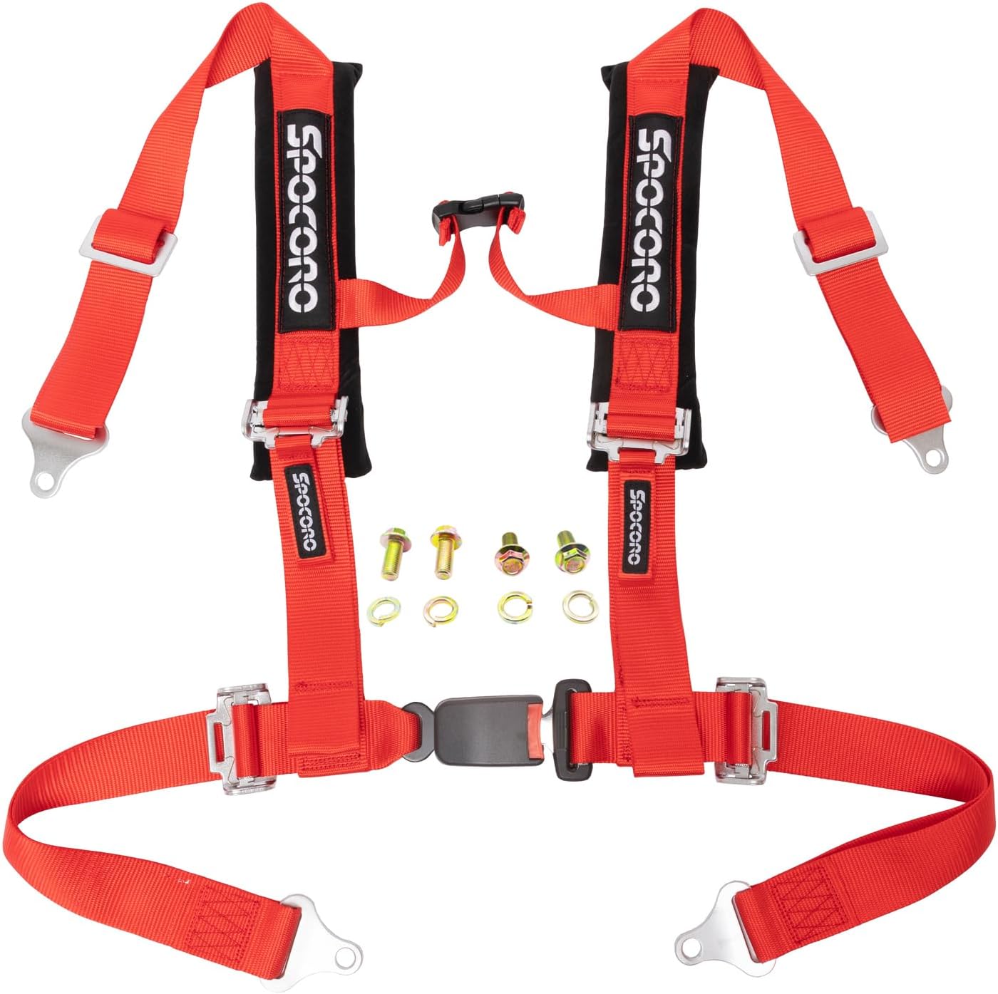 4 Point Racing Harness Buckle Release with Ultra Soft Heavy-Duty Shoulder Pads, 2" Nylon Webbing (2 Pack), Red