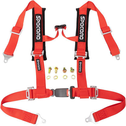 4 Point Racing Harness Buckle Release with Ultra Soft Heavy-Duty Shoulder Pads, 2" Nylon Webbing (2 Pack), Red