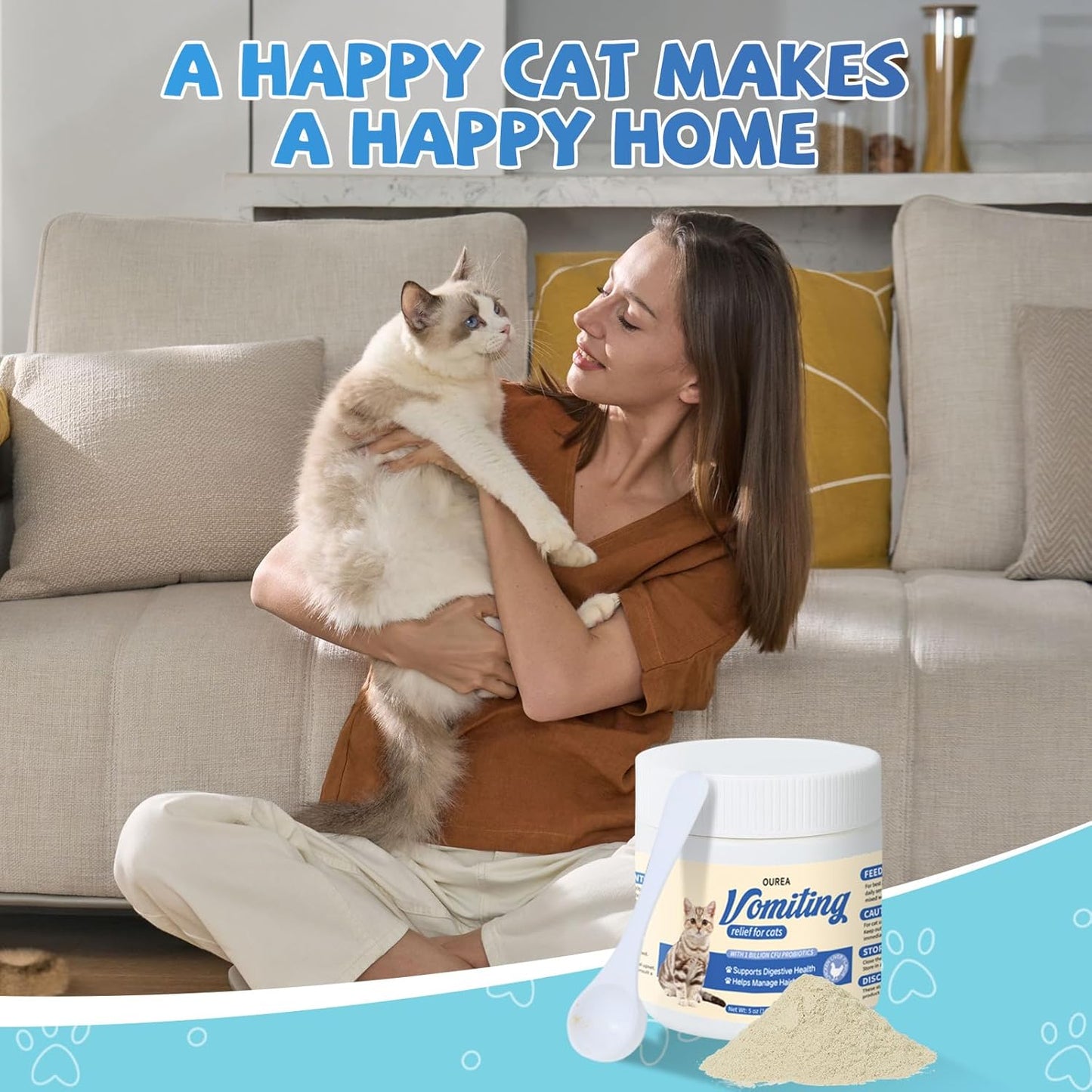 Cat Vomit Remedy, Vomiting Supplement for Cat, Furball Treatment for Cats, Probiotic for Cats Helps Soothes Sensitive Stomachs and Supports Digestive Comfort,142g (5 oz)