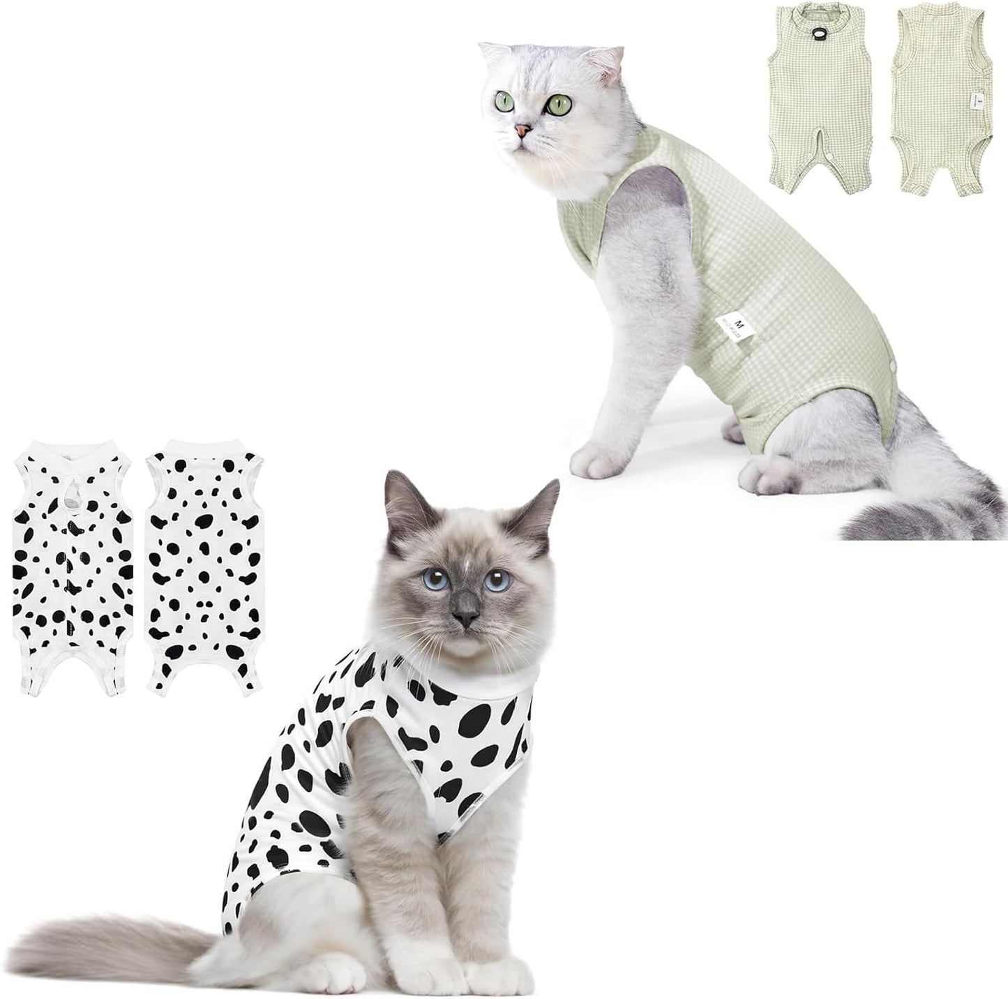 2 PCS Cat Recovery Suit for Female Cats & Kittens, Breathable Spay Surgery Onesie, Abdominal Wound Protection Anti-Licking Suit, E-Collar Alternative