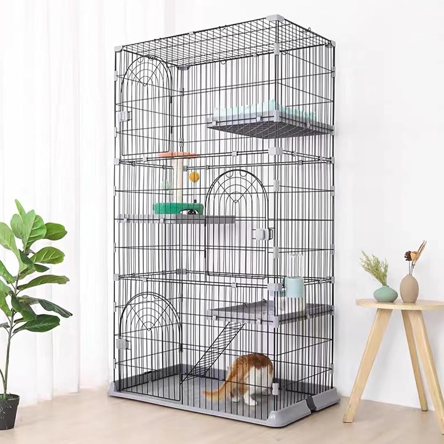 Cat Cage 3-Tier Indoor Cat Enclosure with Widen Bottom Buckle & Reinforced Locking Clamps DlY Cat Playpen for 2-3 Cats & Small Pets,33" Lx 24" W X 64" H (Green, Three-Tier64)