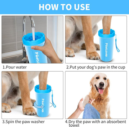 Professional 7 in 1 Dog Paw Cleaner for Dogs & Cats - Includes 1 Portable Paw Washer, 1 Bath Brush, 2 Dog Toothbrushes and 3 Absorbent Towels Note: Fits Paws 2.5 to 3.5 Inches Wide (Large, Blue)