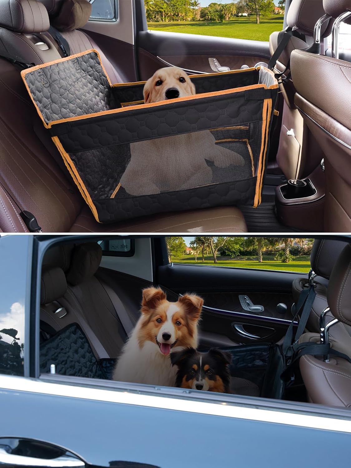 Dog Car Seat for Large Dogs,Waterproof Fabric with Breathable Mesh&Adjustable Dog Seat Belt for Car,Dog Bed for Back Seat Up to 40 LB-Medium Orange