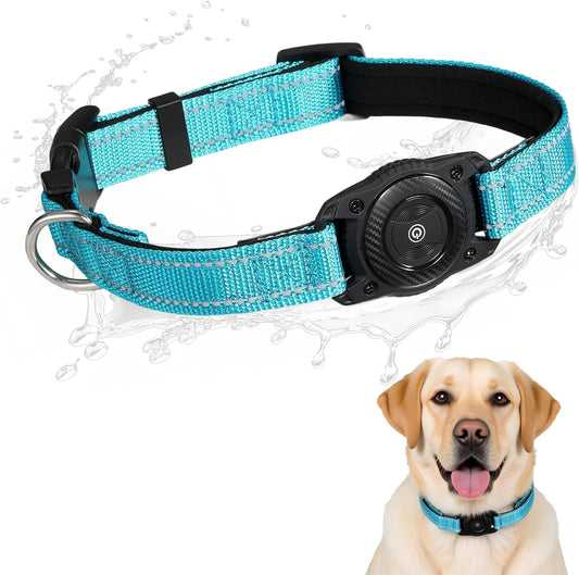Air Tag Dog Collar, Waterproof Dog Collars Holder with Air-Tags Chip for Apple Find My (iOS Only) Reflective Pet Dog Collar Holder for Small Medium Large Dogs (SkyBlue, M)
