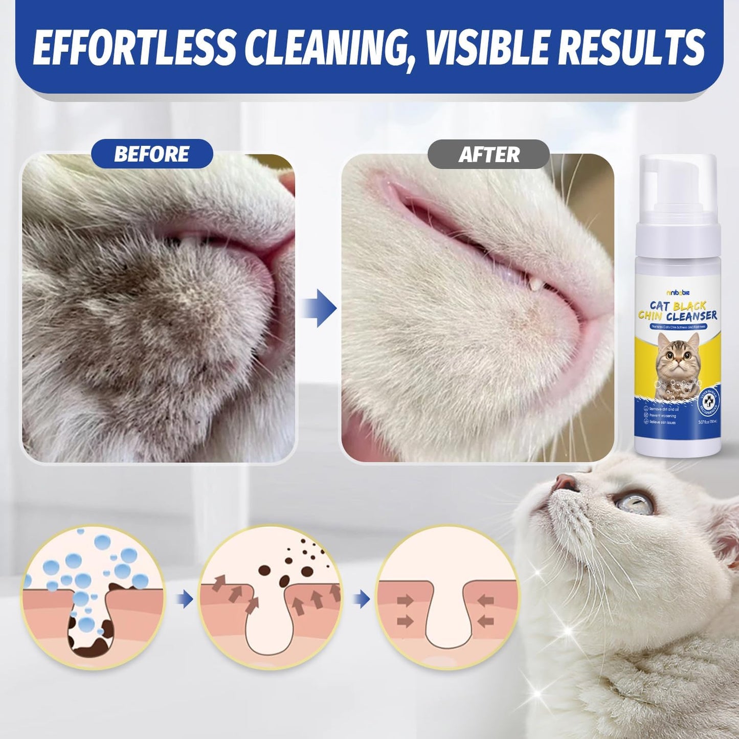Cat Acne Chin Treatment,Cat Black Seed Cleaner,Improved Skin Health and Black Seed Removal,Updated Cat Ance Brush,Soothes Chin Acne,Oil Control 5.07fl.oz