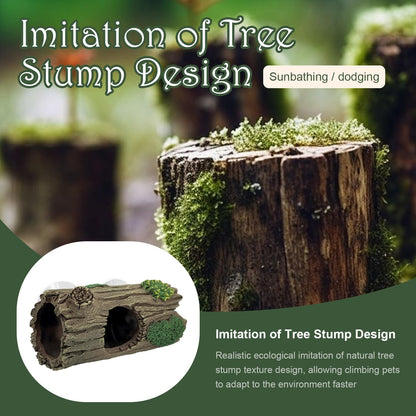 Reptile Hide, Resin Hollow Log Cave with Two Strong Suction Cups,Gecko Tank Accessories Climbing Toy– Climbing Decoration and Hideout for Lizards, Geckos, Snakes, Hermit Crabs, and Frogs