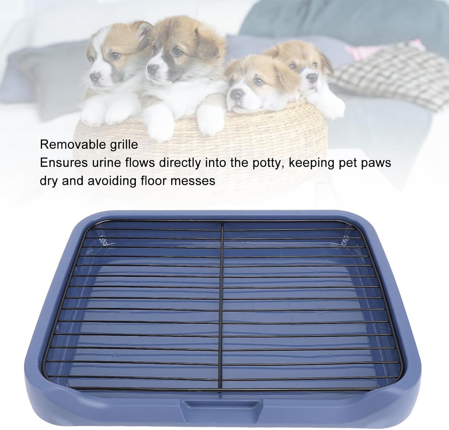 Fdit Dog Toilet Tray with Mesh Rack, Removable PP Plastic Pet Potty for Medium Small Dogs, Anti Slip Training Tray with Iron Frame