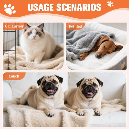 Cat Blanket for Small Dogs Puppy Cat Kitten, 16" x 24" Soft Warm Sherpa Fleece Cat Blanket Washable, Grey/Beige Pack 2