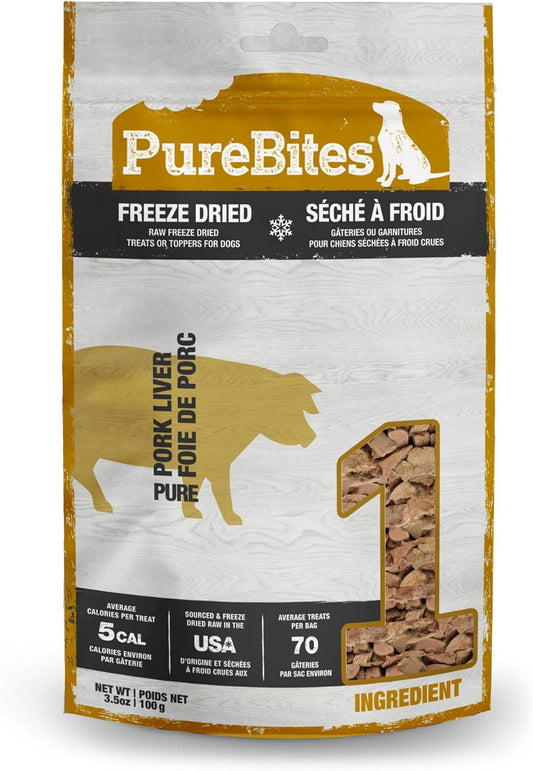 PureBites Pork Freeze Dried Dog Treats, 1 Ingredient, Made in USA, 3.5oz