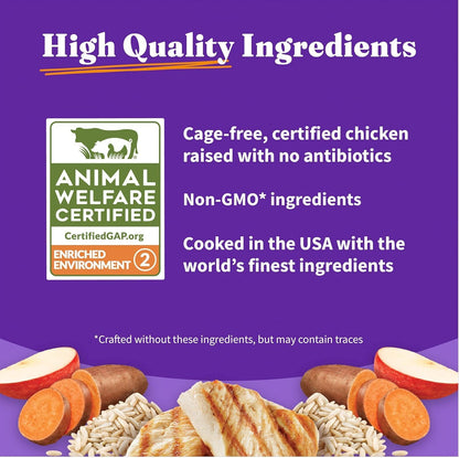 Halo Purely for Pets Holistic Dog Food, Complete Digestive Health Grain Free Cage-Free Chicken and Sweet Potato Recipe, Dry Dog Food Bag, Senior Formula, 10-lb Bag