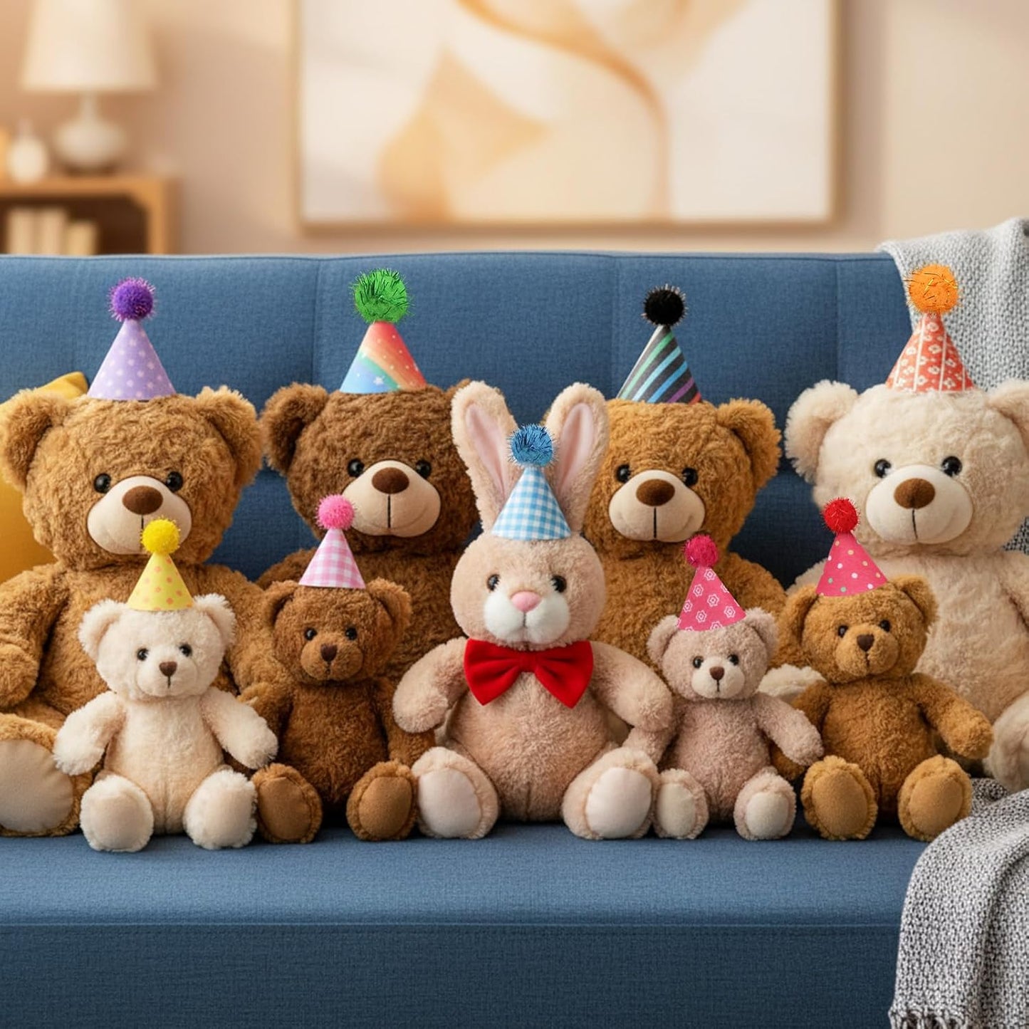 Yolev 10Pcs Mini Party Hats Colorful Mini Birthday Hats Small Dog Hat with Adjustable Strap and Glitter Pom Poms Hat for Dogs Cats Pet Animals Party Grooming Costume Birthday Cake Accessories