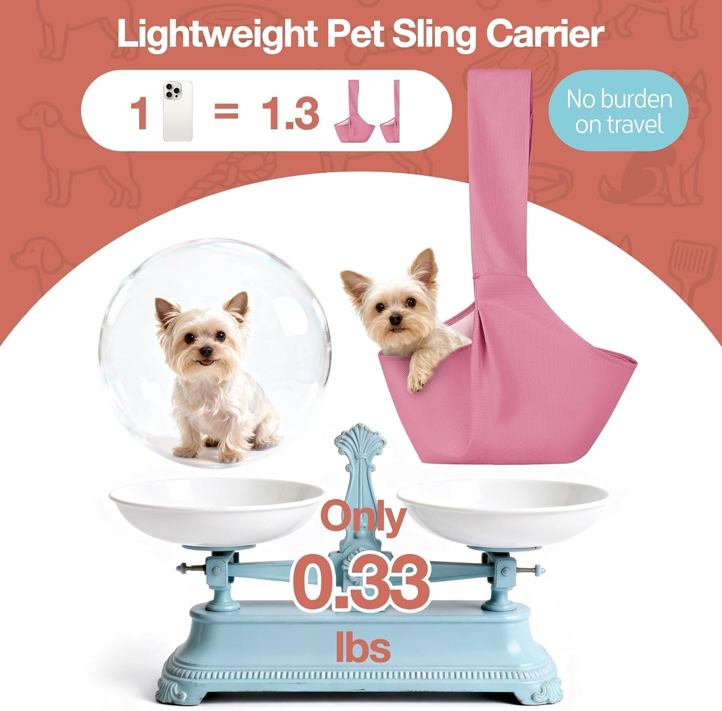 YUDODO Fashion Dog Sling Carrier for Small Dogs Lightweight Crossbody Pet Bag with Safety Strap, Pocket Storage, Machine Washable, Comfortable Travel & Outdoor Sling up to 9 lbs Pink