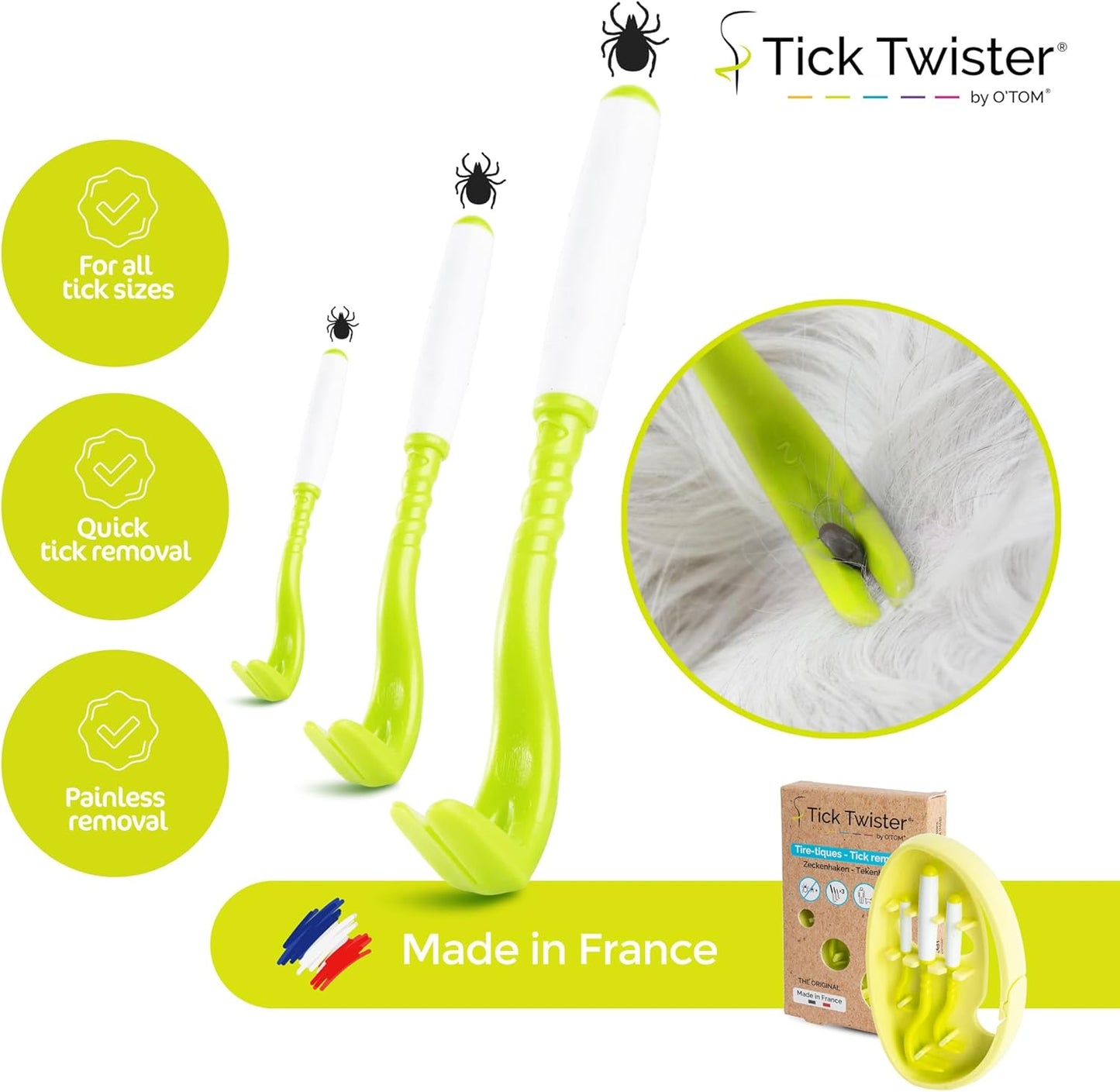 Tick Twister Tick Remover for Dogs and Human - Made in France - Tick Puller for Humans and Dogs - 3 Different Sizes - Dog Tick Removal Tool - Also for All Other Pets - Tick Nipper in