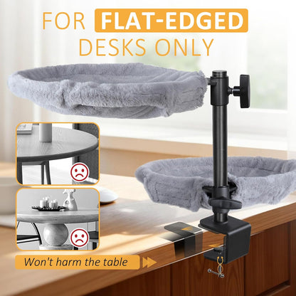 Topmart Double-Deck Cat Desk Bed with 360° Rotating & Adjustable Height, Cat Hammock for Desk with 4 Washable Pads, Kittens Bed for Desk Attachment for Home Office,Up to 45LBS, Grey & Black