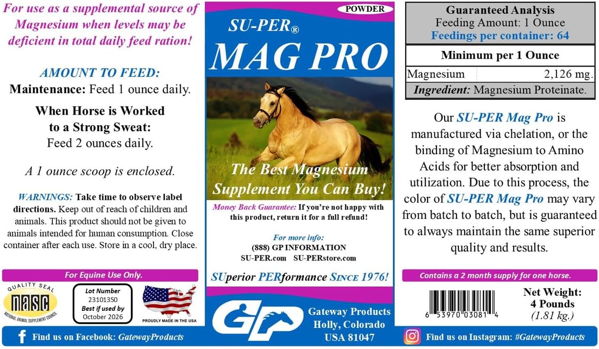 SU-PER Mag Pro Horse Calming Supplement - Support Normal Behavior & Calming Effect - Magnesium Supplement for Horses - 4 Pound, (2 Pack)
