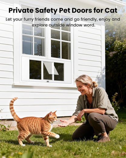 Upgraded Pet Cat Door for Window, Adjustable Width of 35"-46" Window Cat Door Insert, Quick Installation Pet Doors for Cats Small Dog with Aluminum Frame, Tight Seal, Safety & Weatherproof, HD Glass