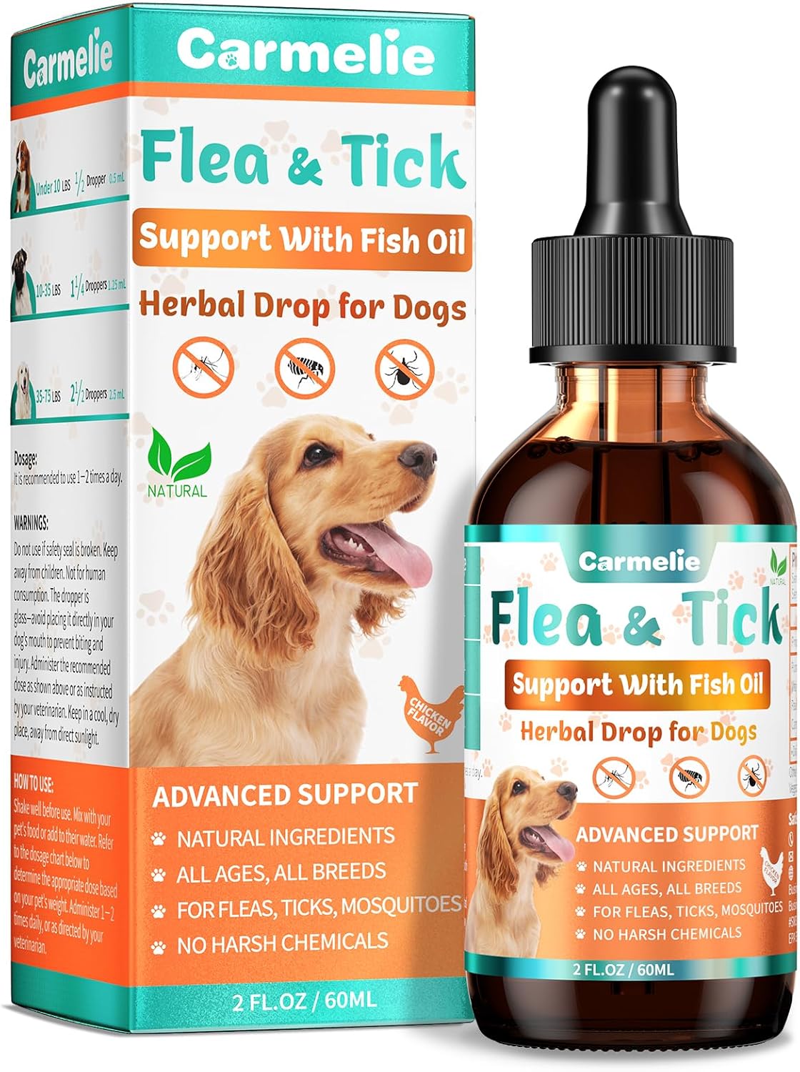 Flea and Tick Prevention for Dog, Natural Oral Flea & Tick Support Drops with Omega-3 for Puppy Pets - Supports Healthy Skin & Coat - Oral Supplement for All Breeds and Ages - Chicken
